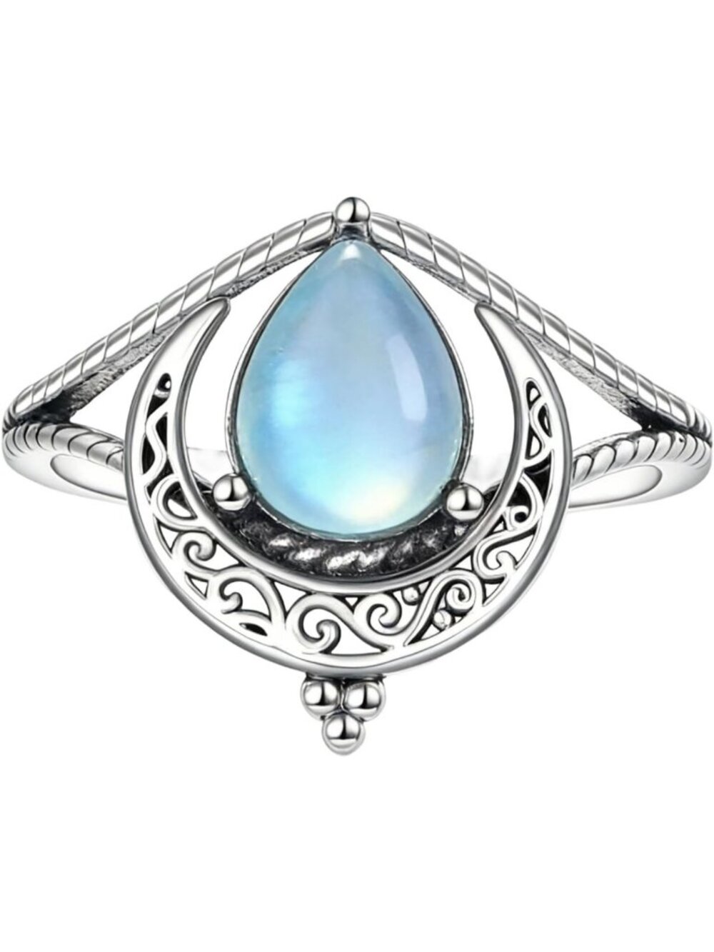 Vintage Rainbow Moonstone Teardrop Ring - 925 Sterling Silver Filigree Jewelry